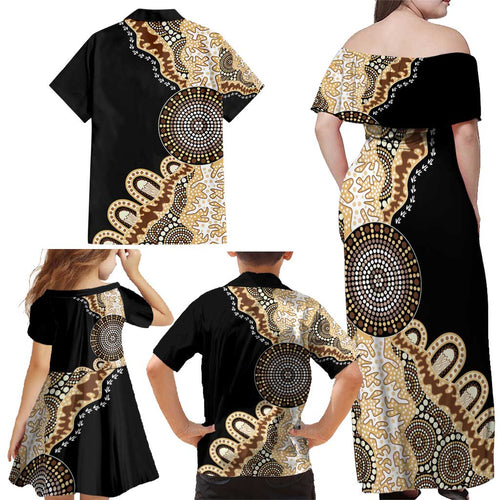 50 Years Of NAIDOC Family Matching Off Shoulder Maxi Dress and Hawaiian Shirt Strong and Proud Aboriginal Dot Painting No2