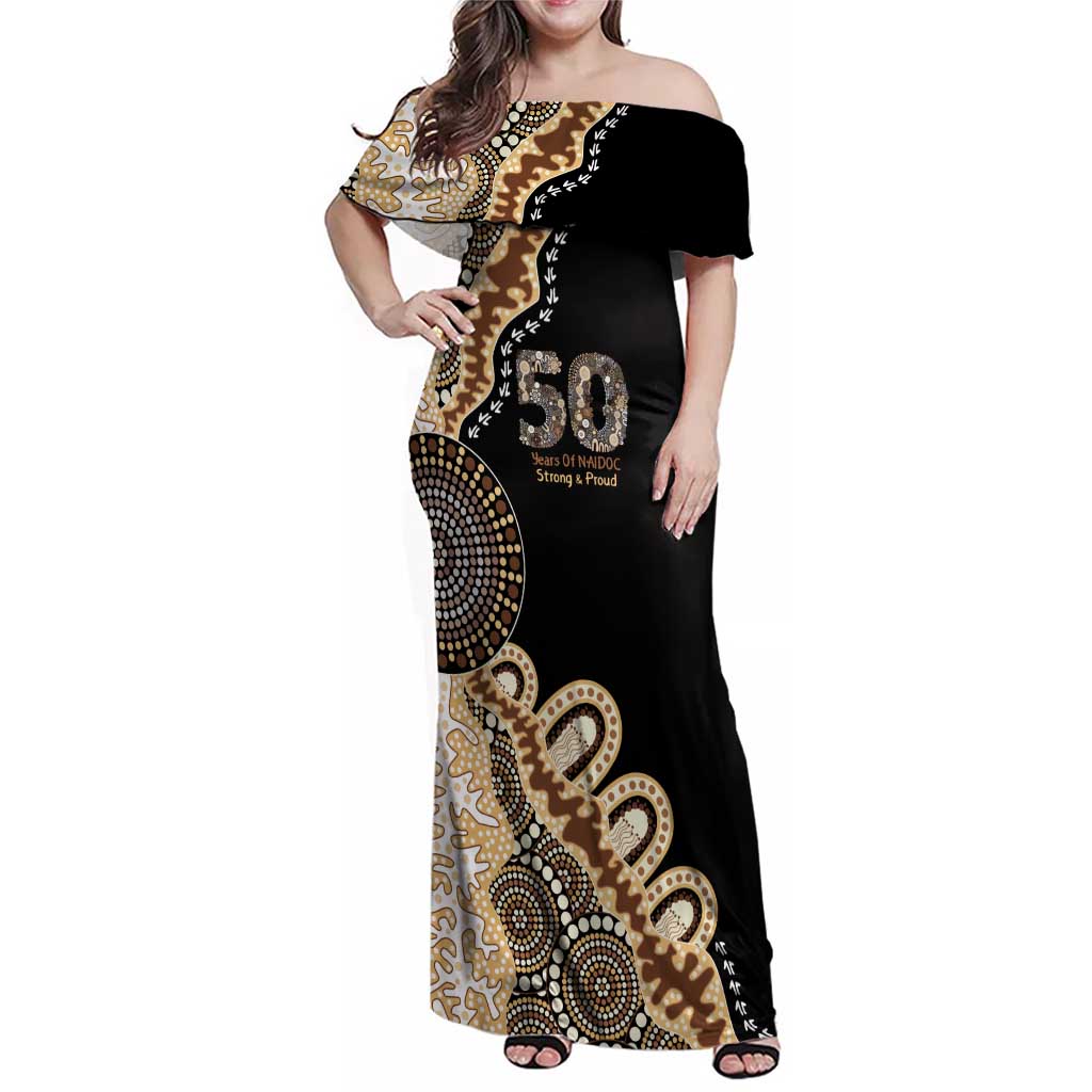 50 Years Of NAIDOC Family Matching Off Shoulder Maxi Dress and Hawaiian Shirt Strong and Proud Aboriginal Dot Painting No2