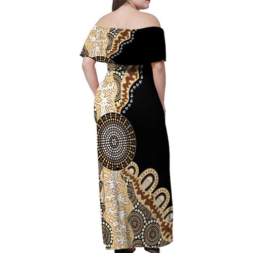 50 Years Of NAIDOC Family Matching Off Shoulder Maxi Dress and Hawaiian Shirt Strong and Proud Aboriginal Dot Painting No2