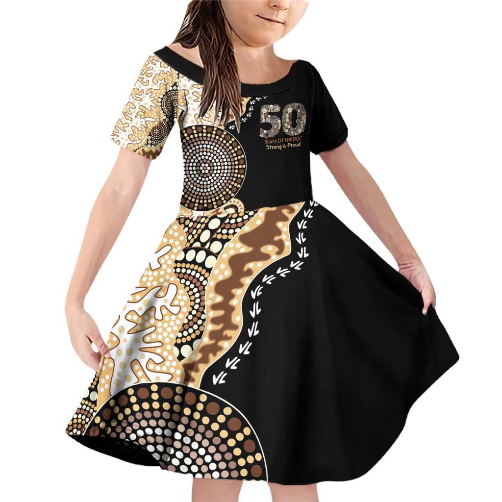 50 Years Of NAIDOC Family Matching Off Shoulder Short Dress and Hawaiian Shirt Strong and Proud Aboriginal Dot Painting No2