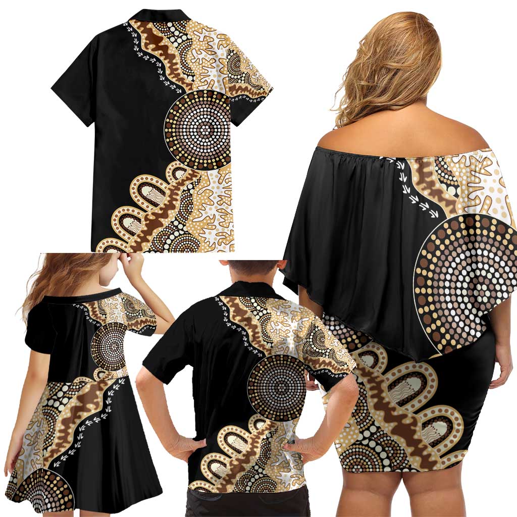 50 Years Of NAIDOC Family Matching Off Shoulder Short Dress and Hawaiian Shirt Strong and Proud Aboriginal Dot Painting No2