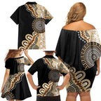 50 Years Of NAIDOC Family Matching Off Shoulder Short Dress and Hawaiian Shirt Strong and Proud Aboriginal Dot Painting No2