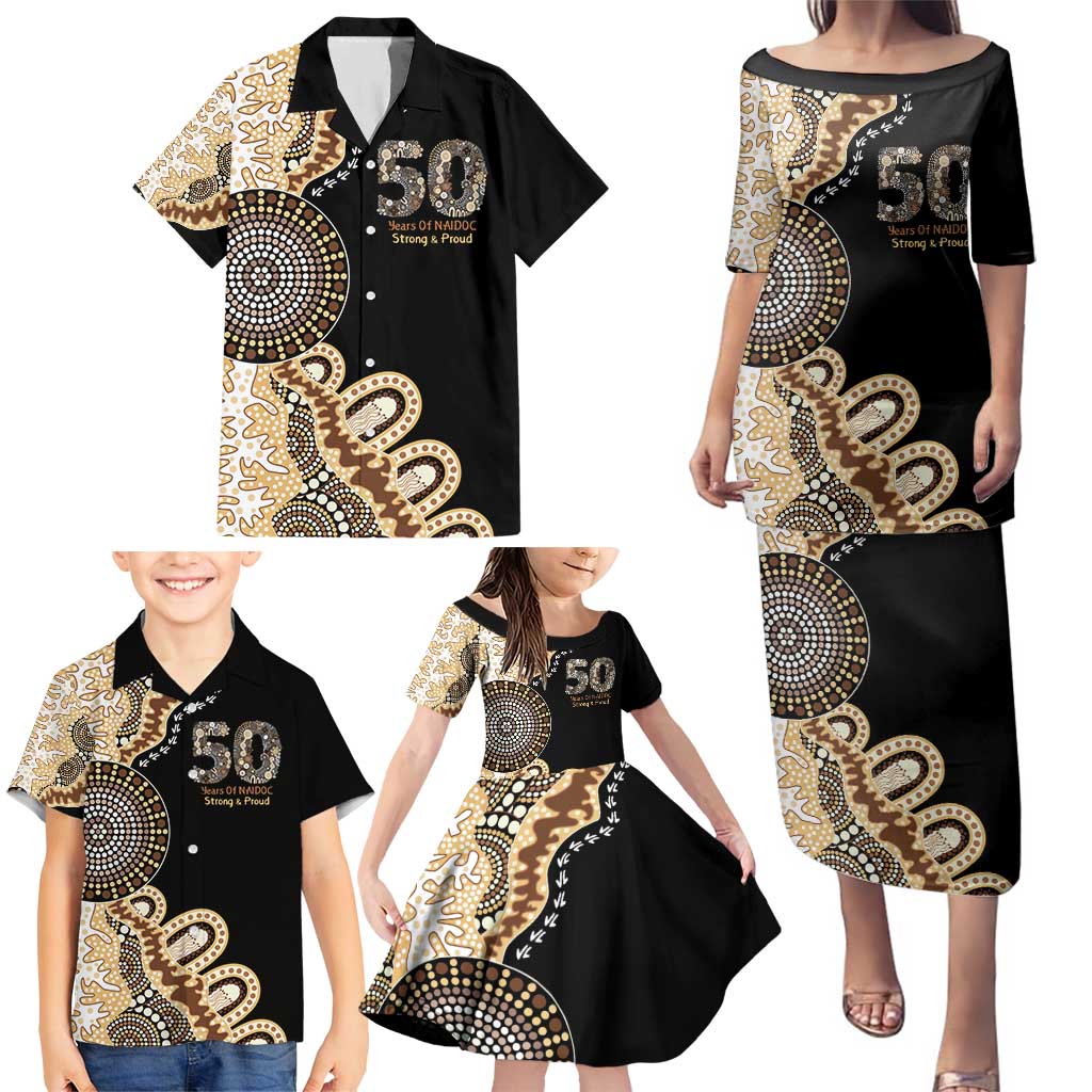 50 Years Of NAIDOC Family Matching Puletasi and Hawaiian Shirt Strong and Proud Aboriginal Dot Painting No2