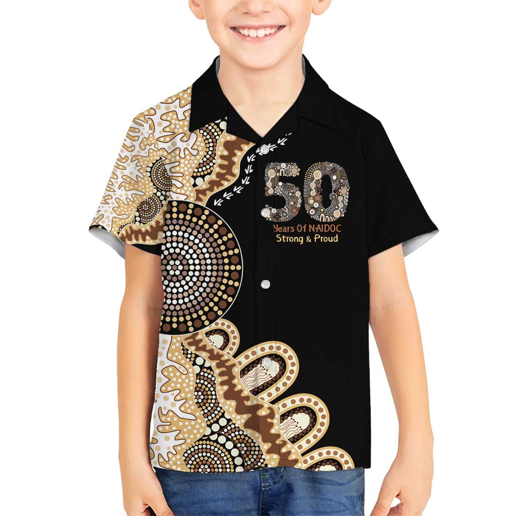 50 Years Of NAIDOC Family Matching Puletasi and Hawaiian Shirt Strong and Proud Aboriginal Dot Painting No2