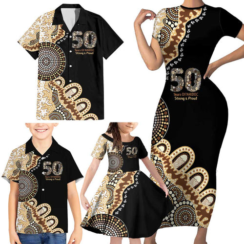 50 Years Of NAIDOC Family Matching Short Sleeve Bodycon Dress and Hawaiian Shirt Strong and Proud Aboriginal Dot Painting No2