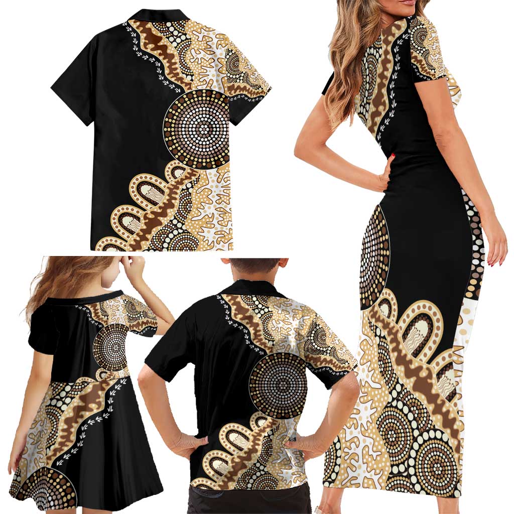 50 Years Of NAIDOC Family Matching Short Sleeve Bodycon Dress and Hawaiian Shirt Strong and Proud Aboriginal Dot Painting No2