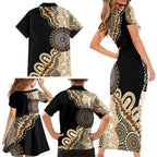 50 Years Of NAIDOC Family Matching Short Sleeve Bodycon Dress and Hawaiian Shirt Strong and Proud Aboriginal Dot Painting No2