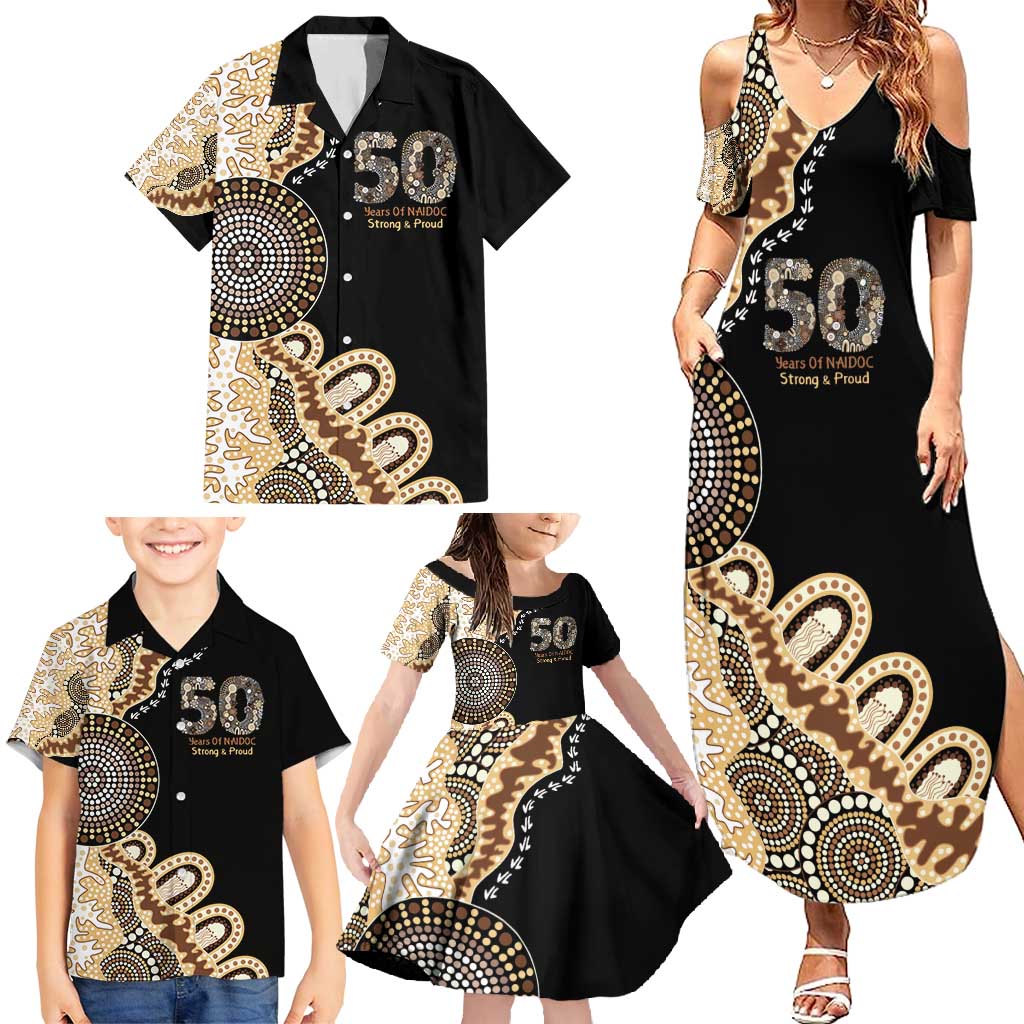 50 Years Of NAIDOC Family Matching Summer Maxi Dress and Hawaiian Shirt Strong and Proud Aboriginal Dot Painting No2