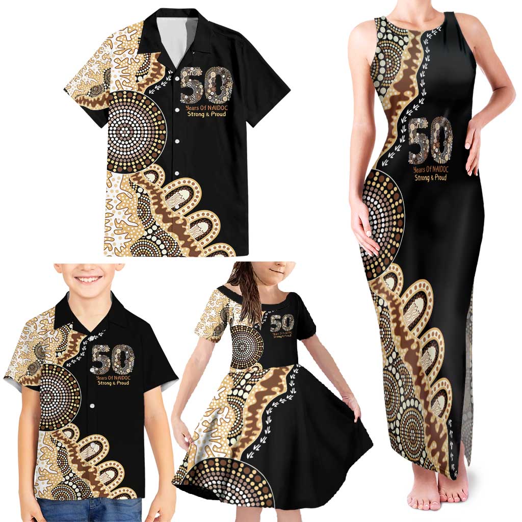 50 Years Of NAIDOC Family Matching Tank Maxi Dress and Hawaiian Shirt Strong and Proud Aboriginal Dot Painting No2