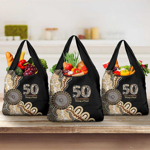 50 Years Of NAIDOC Grocery Bag Strong and Proud Aboriginal Dot Painting No2