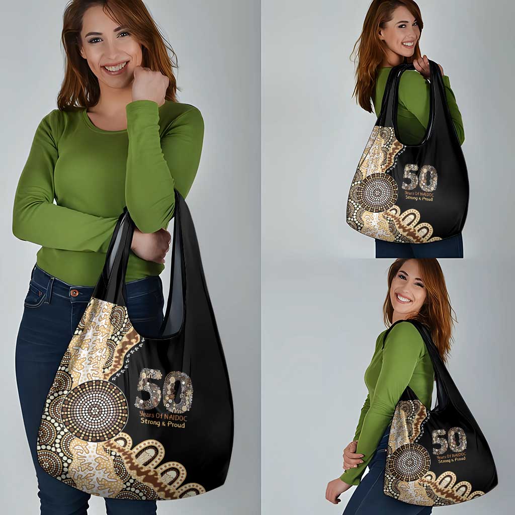 50 Years Of NAIDOC Grocery Bag Strong and Proud Aboriginal Dot Painting No2