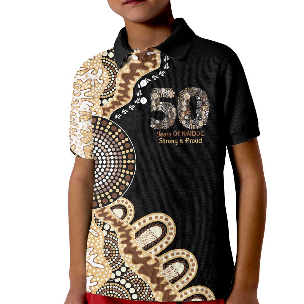50 Years Of NAIDOC Kid Polo Shirt Strong and Proud Aboriginal Dot Painting No2
