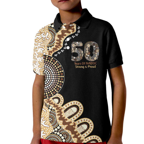 50 Years Of NAIDOC Kid Polo Shirt Strong and Proud Aboriginal Dot Painting No2