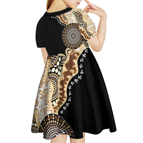 50 Years Of NAIDOC Kid Short Sleeve Dress Strong and Proud Aboriginal Dot Painting No2