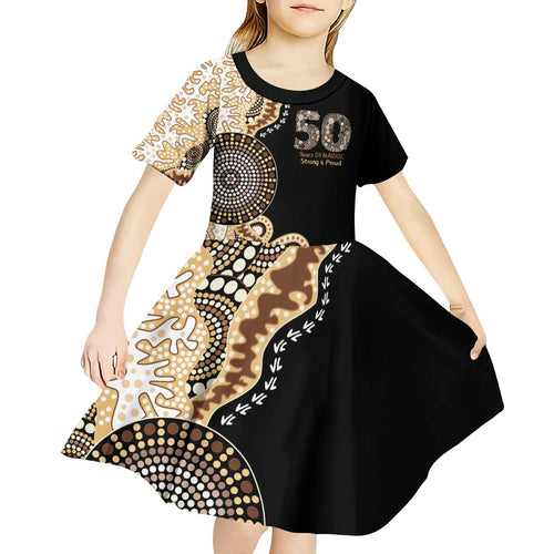 50 Years Of NAIDOC Kid Short Sleeve Dress Strong and Proud Aboriginal Dot Painting No2