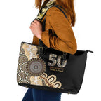 50 Years Of NAIDOC Leather Tote Bag Strong and Proud Aboriginal Dot Painting No2