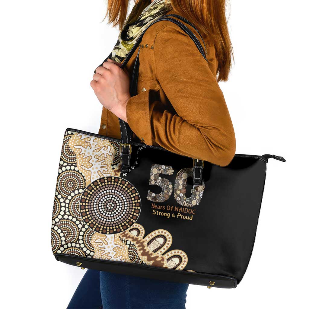 50 Years Of NAIDOC Leather Tote Bag Strong and Proud Aboriginal Dot Painting No2