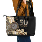50 Years Of NAIDOC Leather Tote Bag Strong and Proud Aboriginal Dot Painting No2