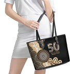 50 Years Of NAIDOC Leather Tote Bag Strong and Proud Aboriginal Dot Painting No2