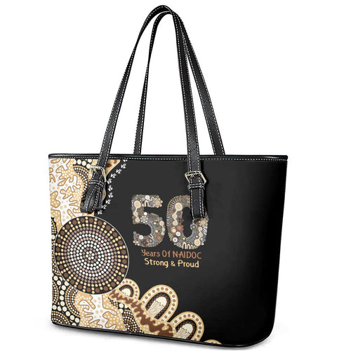 50 Years Of NAIDOC Leather Tote Bag Strong and Proud Aboriginal Dot Painting No2