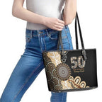 50 Years Of NAIDOC Leather Tote Bag Strong and Proud Aboriginal Dot Painting No2