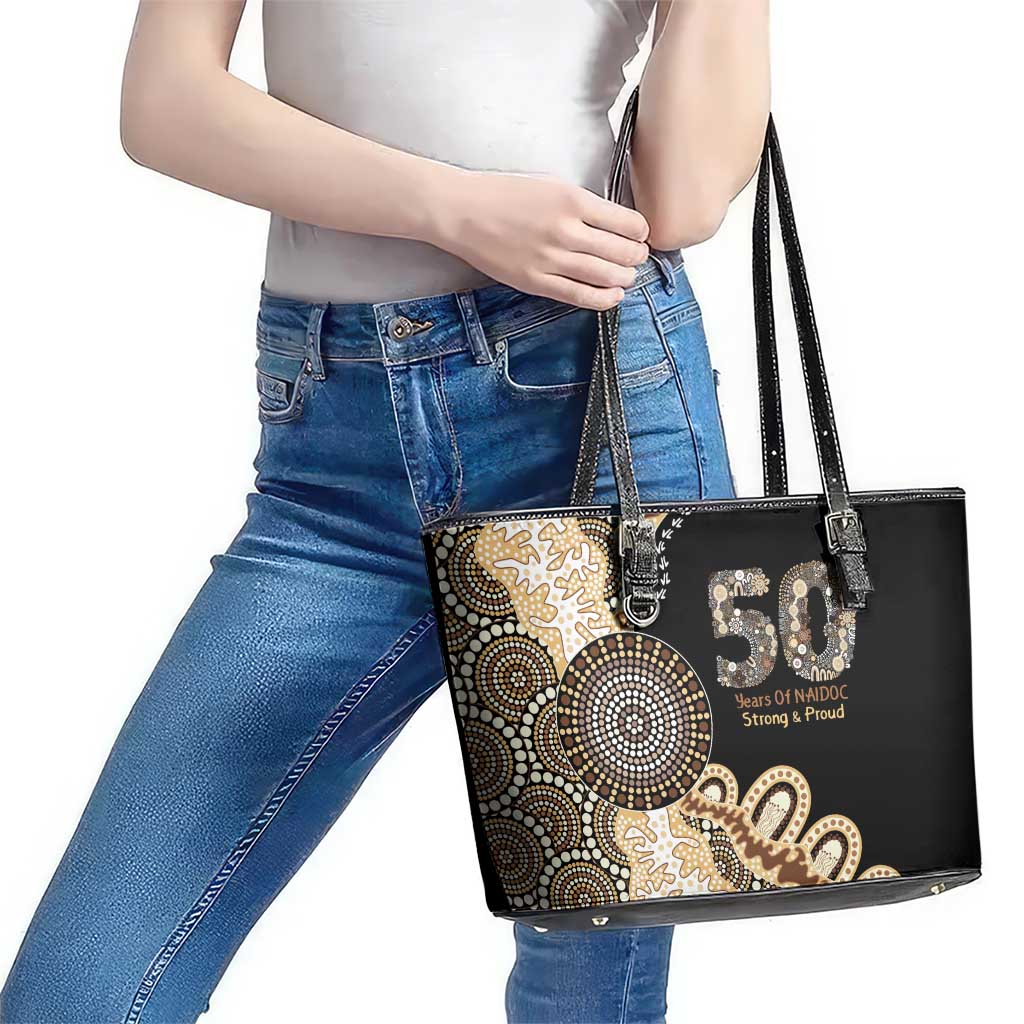 50 Years Of NAIDOC Leather Tote Bag Strong and Proud Aboriginal Dot Painting No2