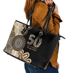 50 Years Of NAIDOC Leather Tote Bag Strong and Proud Aboriginal Dot Painting No2