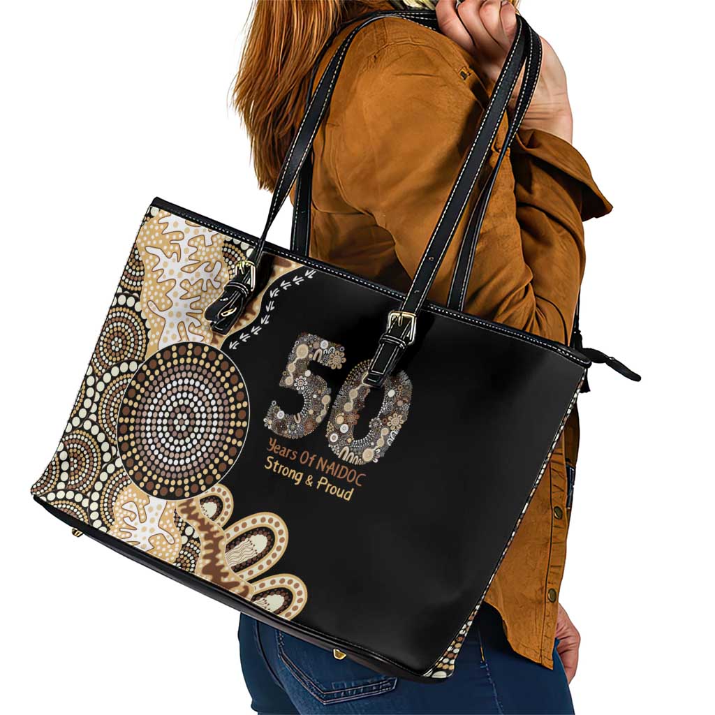 50 Years Of NAIDOC Leather Tote Bag Strong and Proud Aboriginal Dot Painting No2