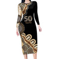 50 Years Of NAIDOC Long Sleeve Bodycon Dress Strong and Proud Aboriginal Dot Painting No2