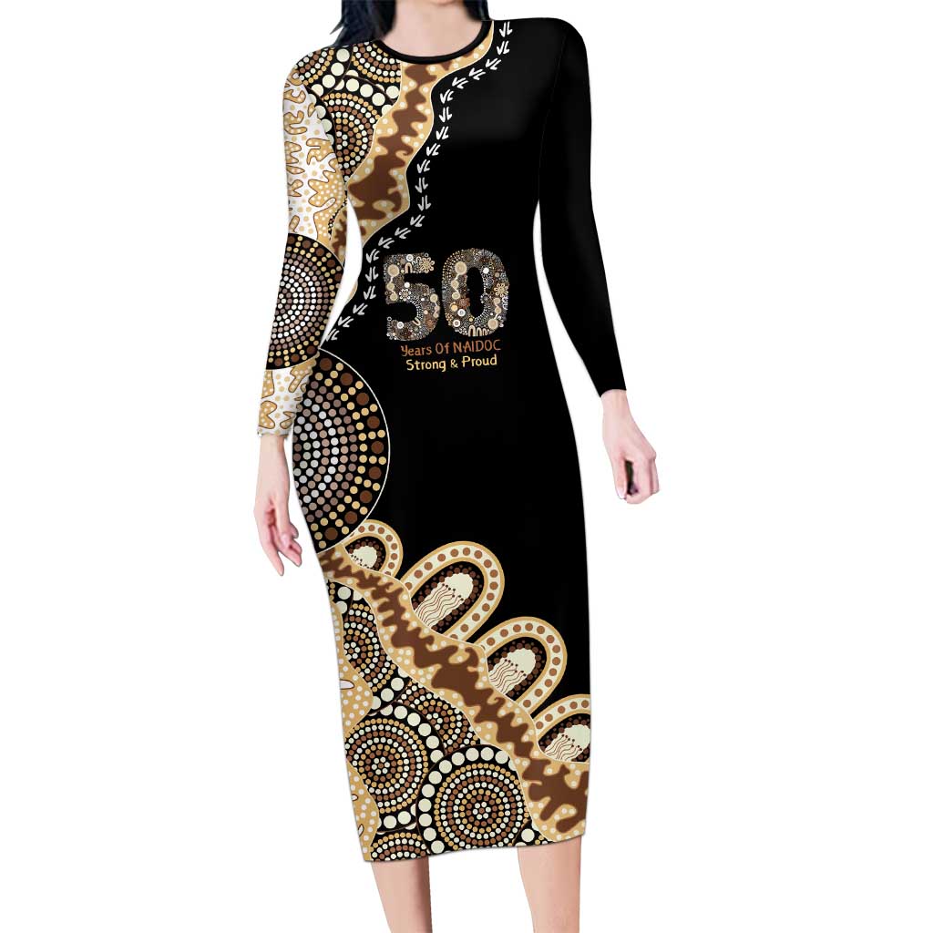50 Years Of NAIDOC Long Sleeve Bodycon Dress Strong and Proud Aboriginal Dot Painting No2