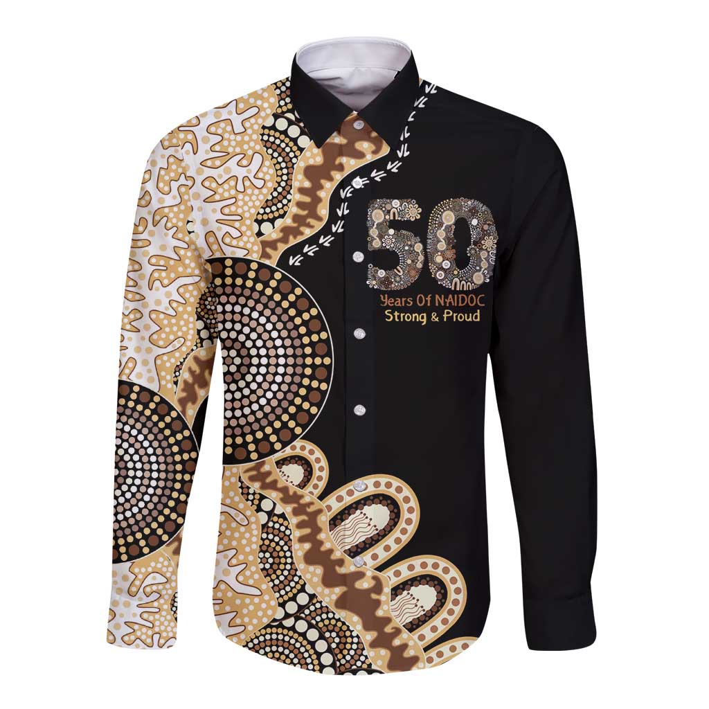 50 Years Of NAIDOC Long Sleeve Button Shirt Strong and Proud Aboriginal Dot Painting No2