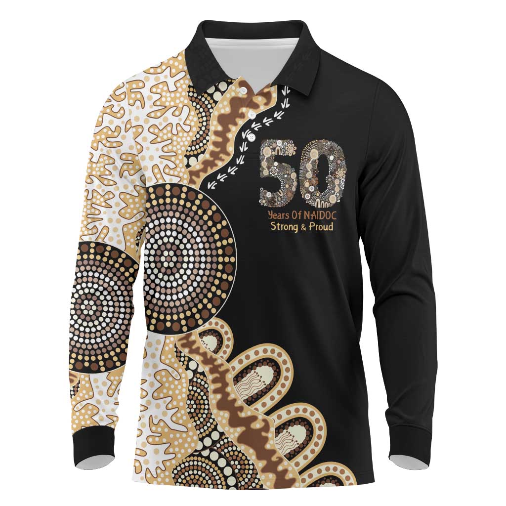 50 Years Of NAIDOC Long Sleeve Polo Shirt Strong and Proud Aboriginal Dot Painting No2