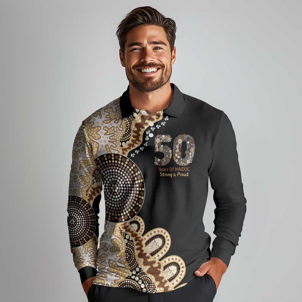 50 Years Of NAIDOC Long Sleeve Polo Shirt Strong and Proud Aboriginal Dot Painting No2