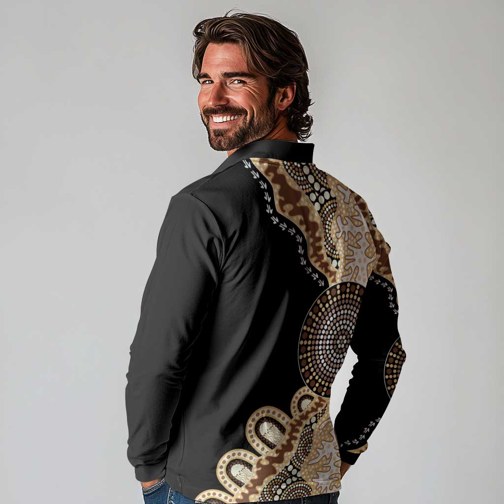 50 Years Of NAIDOC Long Sleeve Polo Shirt Strong and Proud Aboriginal Dot Painting No2