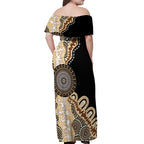 50 Years Of NAIDOC Off Shoulder Maxi Dress Strong and Proud Aboriginal Dot Painting No2