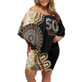 50 Years Of NAIDOC Off Shoulder Short Dress Strong and Proud Aboriginal Dot Painting No2