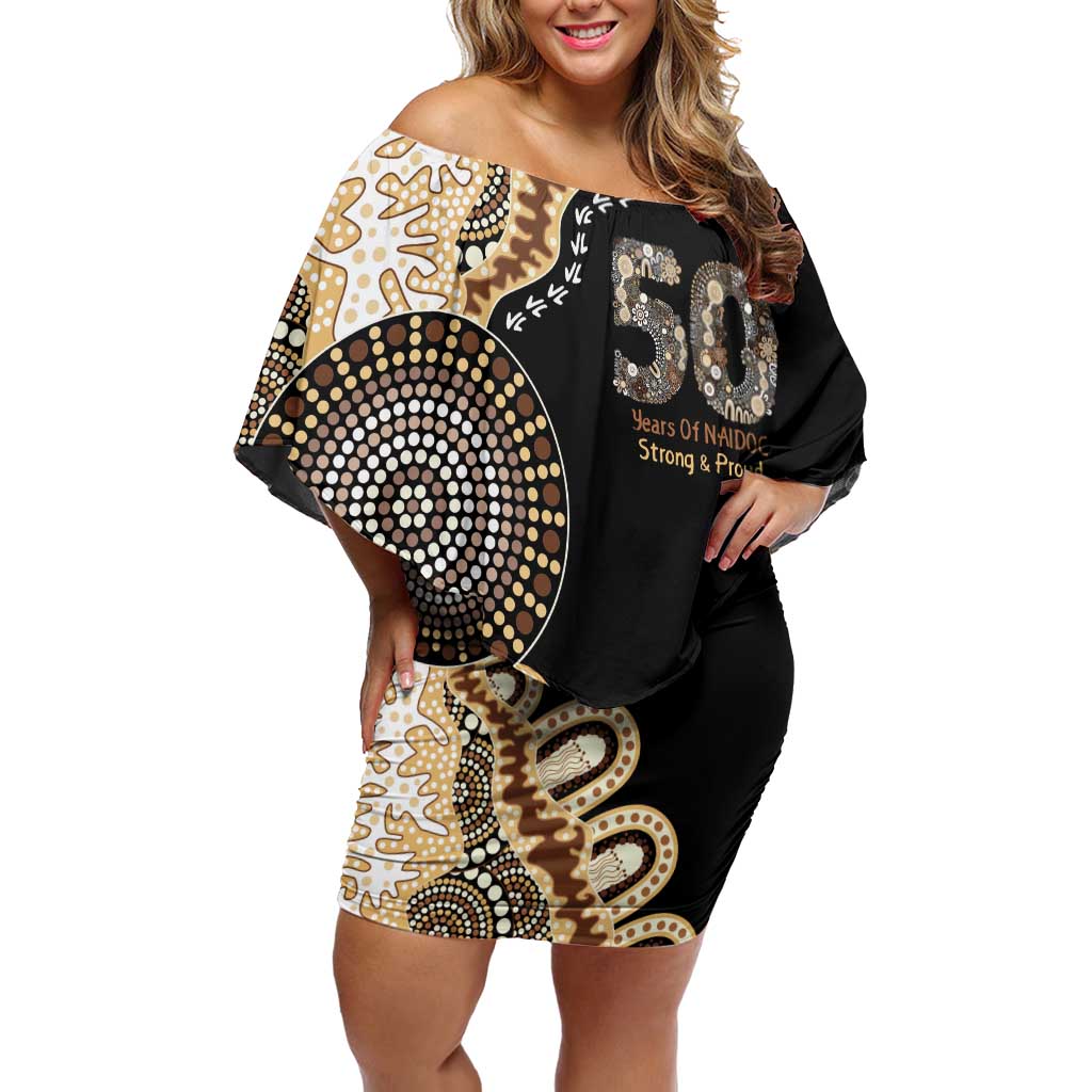 50 Years Of NAIDOC Off Shoulder Short Dress Strong and Proud Aboriginal Dot Painting No2