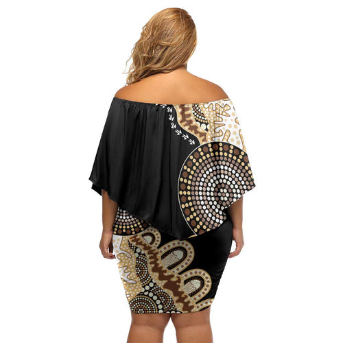 50 Years Of NAIDOC Off Shoulder Short Dress Strong and Proud Aboriginal Dot Painting No2