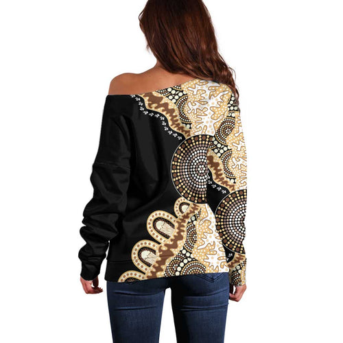 50 Years Of NAIDOC Off Shoulder Sweater Strong and Proud Aboriginal Dot Painting No2