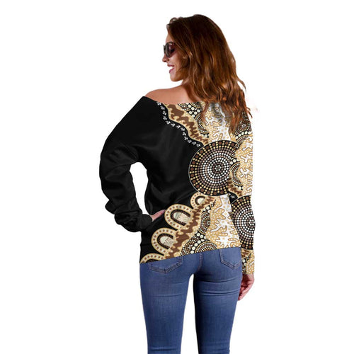 50 Years Of NAIDOC Off Shoulder Sweater Strong and Proud Aboriginal Dot Painting No2