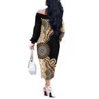 50 Years Of NAIDOC Off The Shoulder Long Sleeve Dress Strong and Proud Aboriginal Dot Painting No2