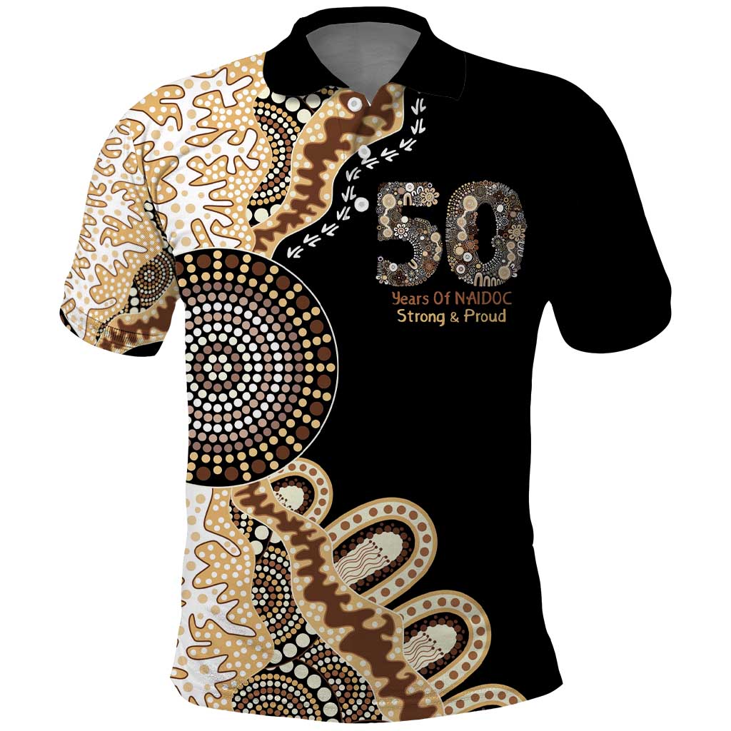 50 Years Of NAIDOC Polo Shirt Strong and Proud Aboriginal Dot Painting No2