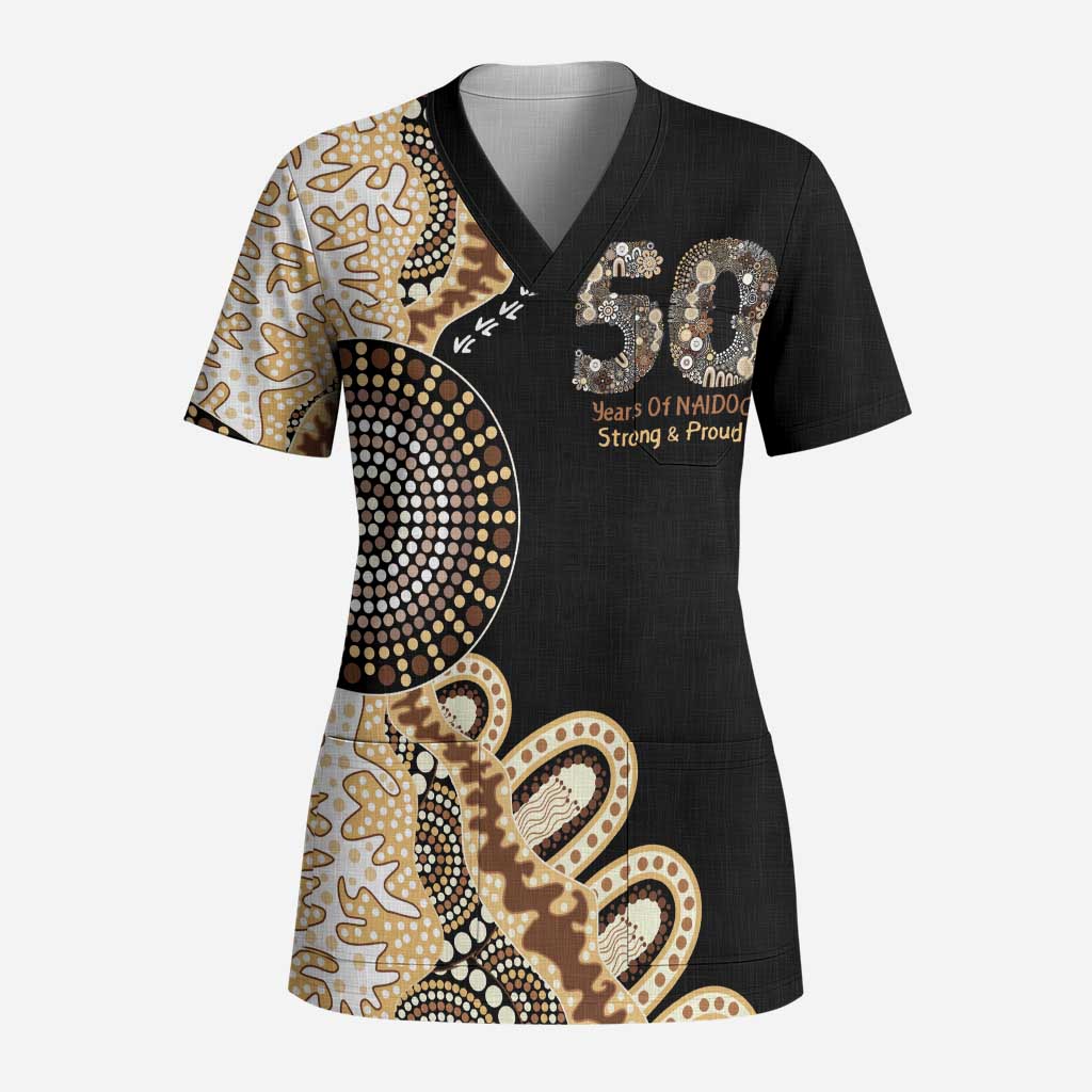 50 Years Of NAIDOC Scrub Top Strong and Proud Aboriginal Dot Painting No2 - Aussie Hoodie