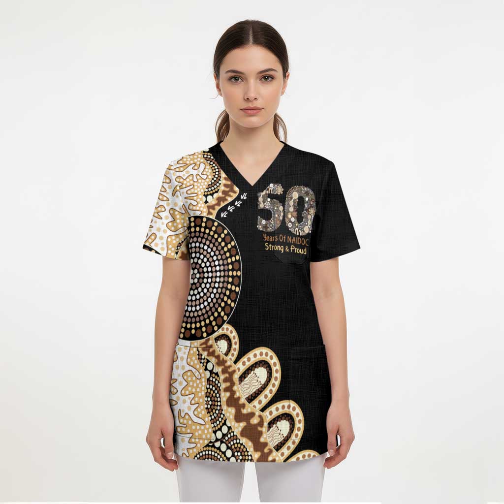 50 Years Of NAIDOC Scrub Top Strong and Proud Aboriginal Dot Painting No2 - Aussie Hoodie