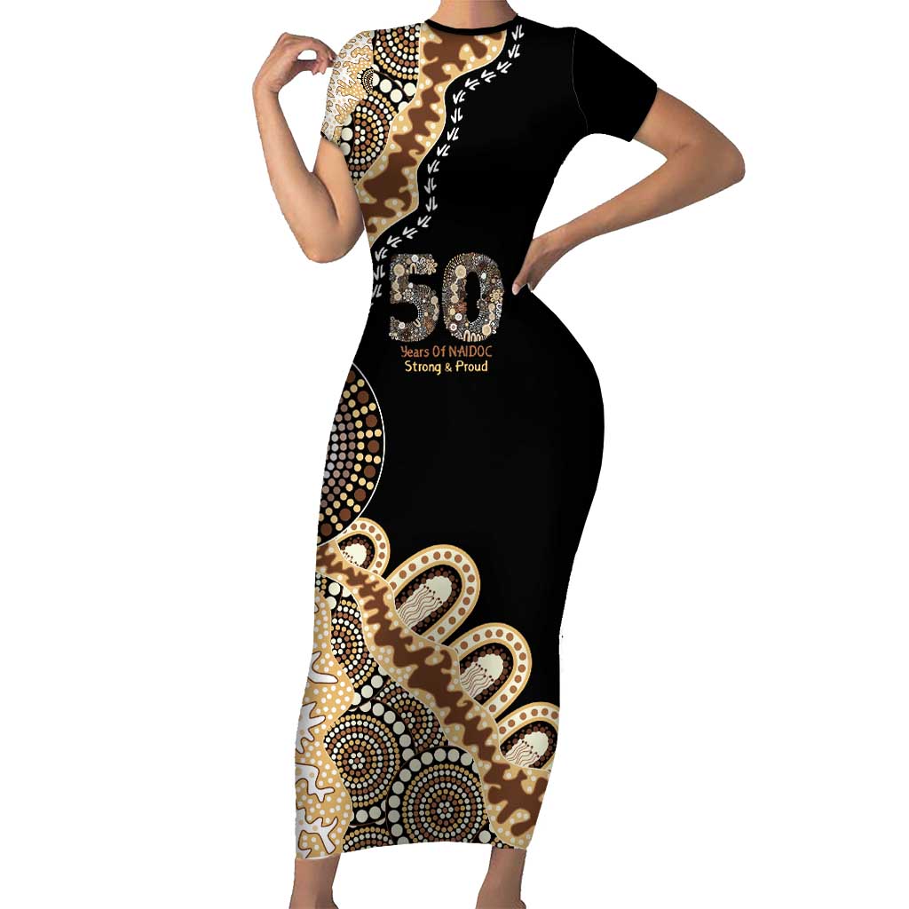 50 Years Of NAIDOC Short Sleeve Bodycon Dress Strong and Proud Aboriginal Dot Painting No2