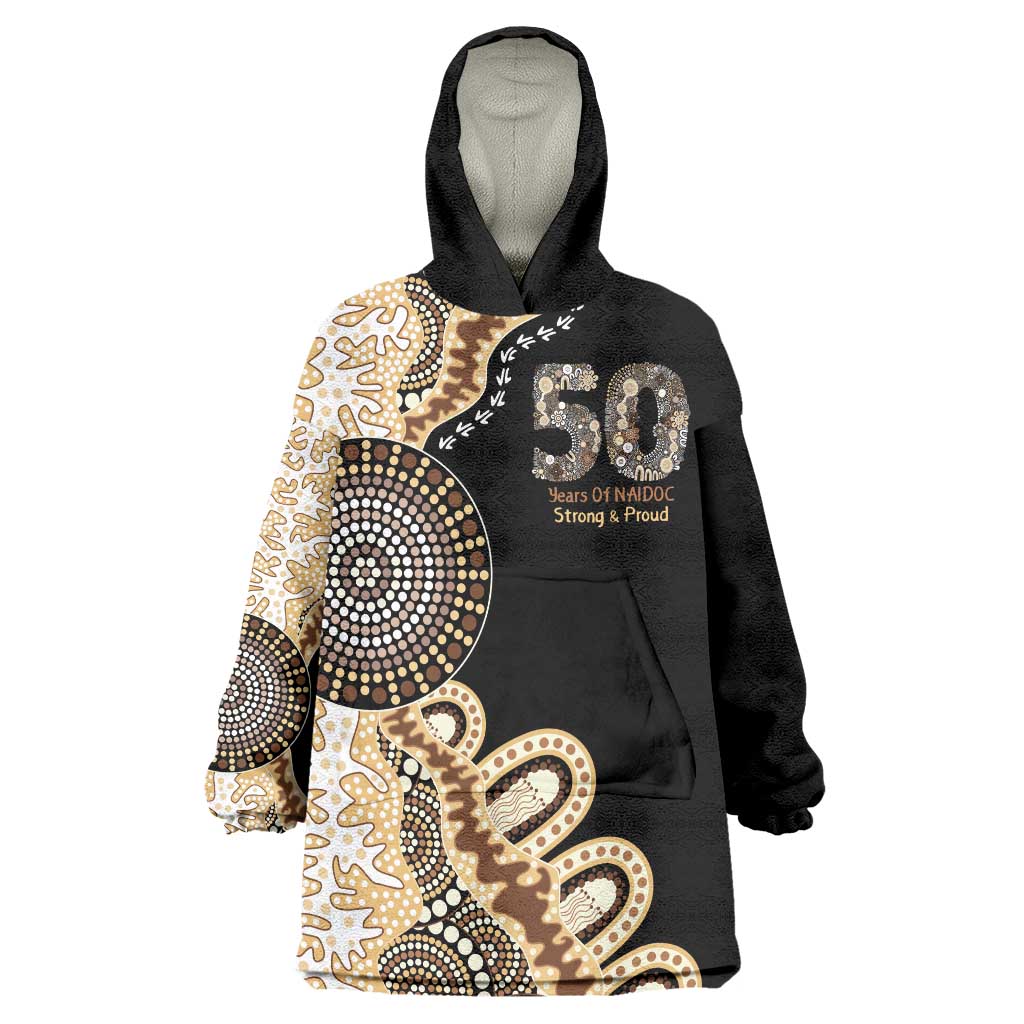 50 Years Of NAIDOC Wearable Blanket Hoodie Strong and Proud Aboriginal Dot Painting No2