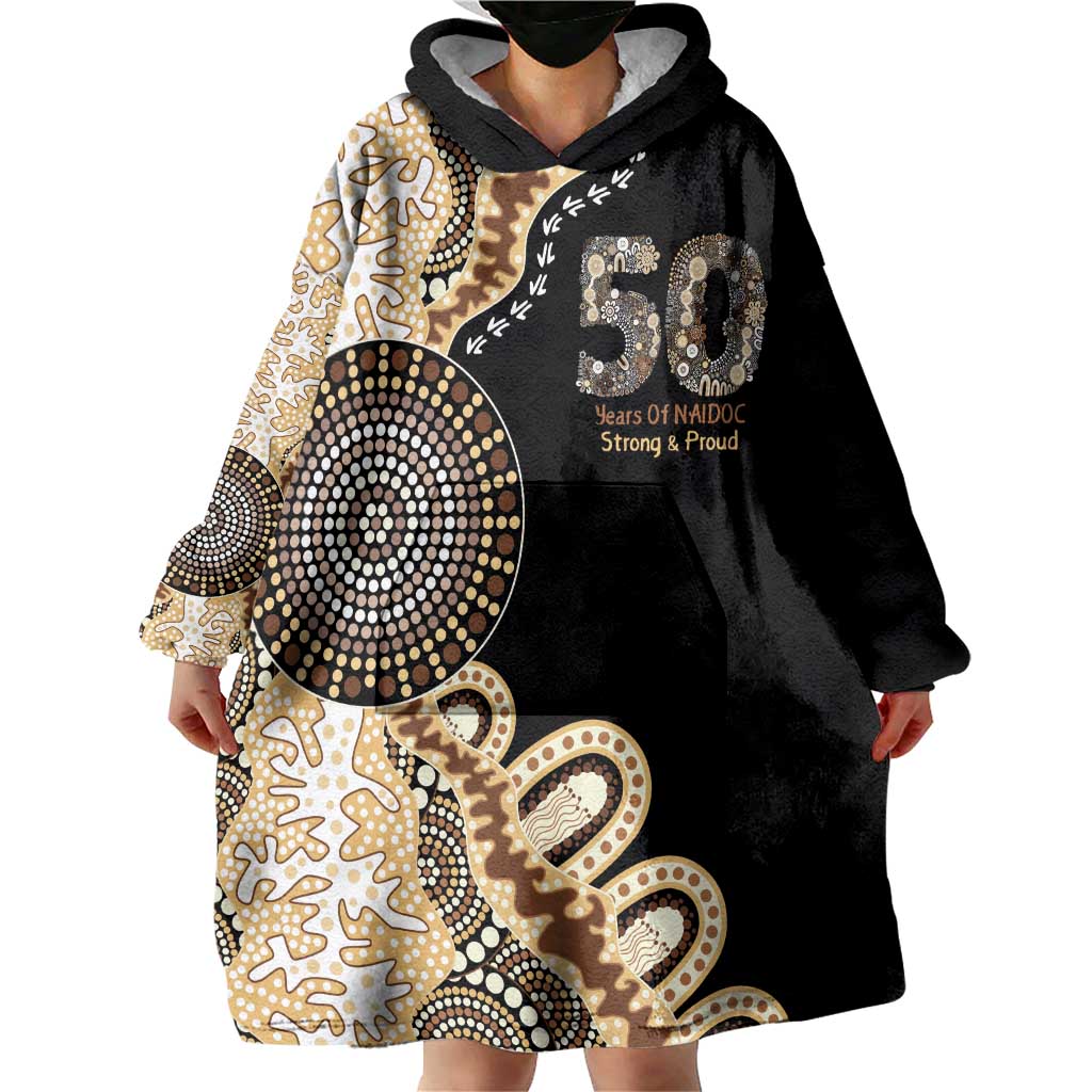 50 Years Of NAIDOC Wearable Blanket Hoodie Strong and Proud Aboriginal Dot Painting No2