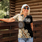 50 Years Of NAIDOC Women Polo Shirt Strong and Proud Aboriginal Dot Painting No2