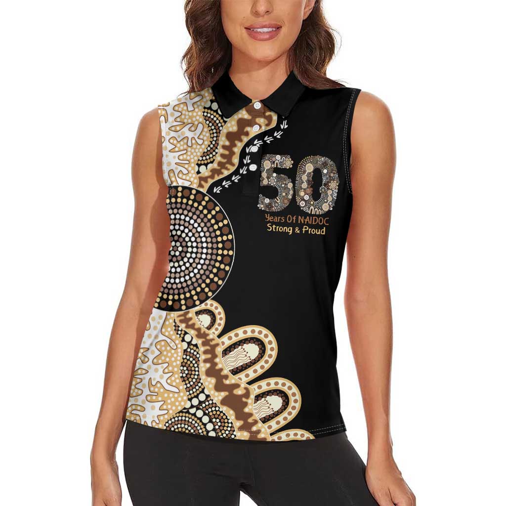 50 Years Of NAIDOC Women Sleeveless Polo Shirt Strong and Proud Aboriginal Dot Painting No2