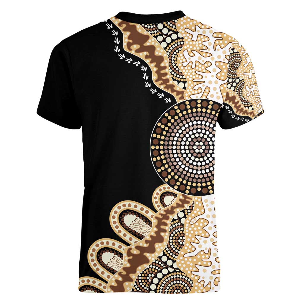 50 Years Of NAIDOC Women V-Neck T-Shirt Strong and Proud Aboriginal Dot Painting No2